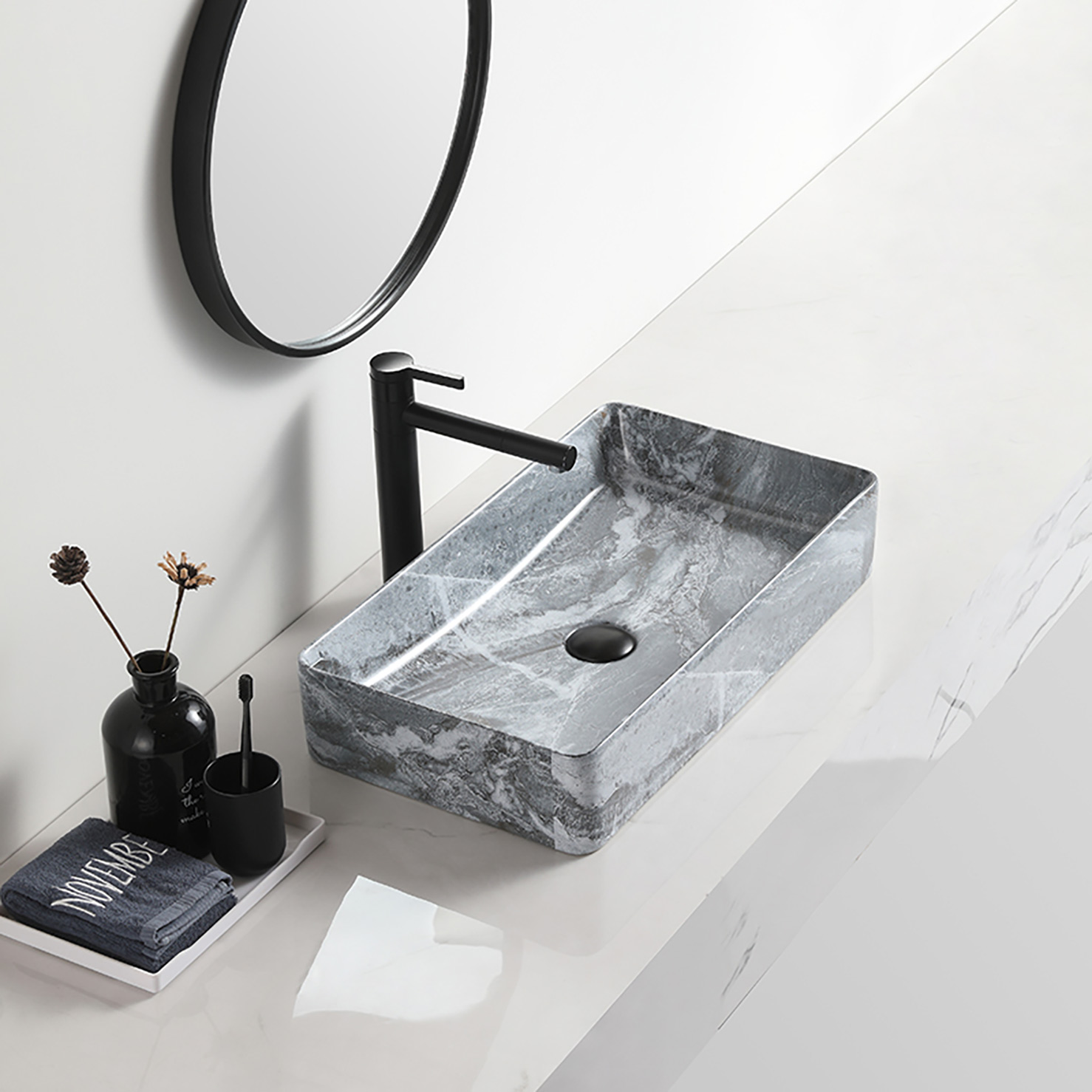 Eleganten črn kopalniški umivalnik Dekorativni Lavabo salle bain Matt Ceramic Namizni umivalnik Marmor Hotel Art Basins (11)