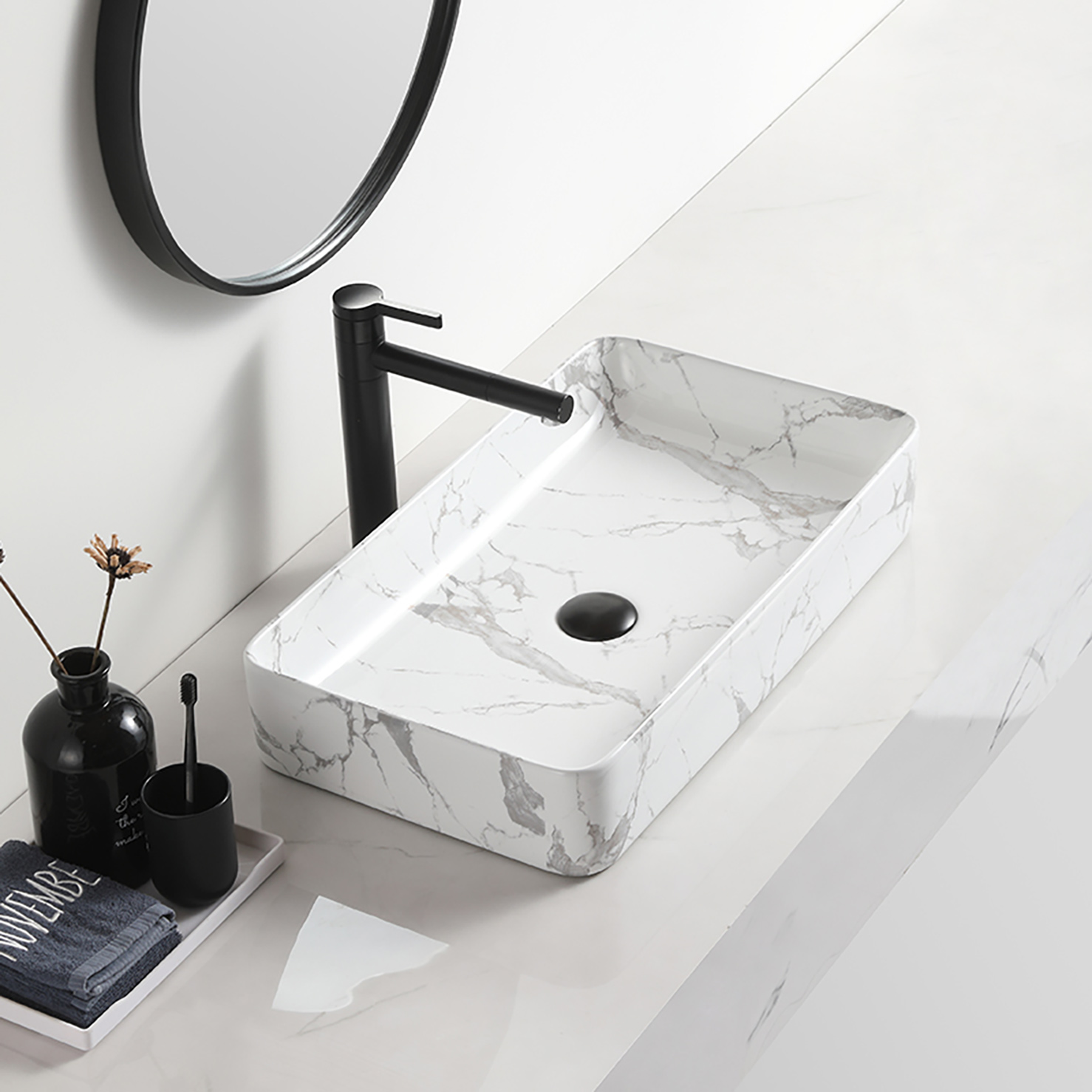 Eleganten črn kopalniški umivalnik Dekorativni Lavabo salle bain Matt Ceramic Namizni umivalnik Marmor Hotel Art Basins (7)
