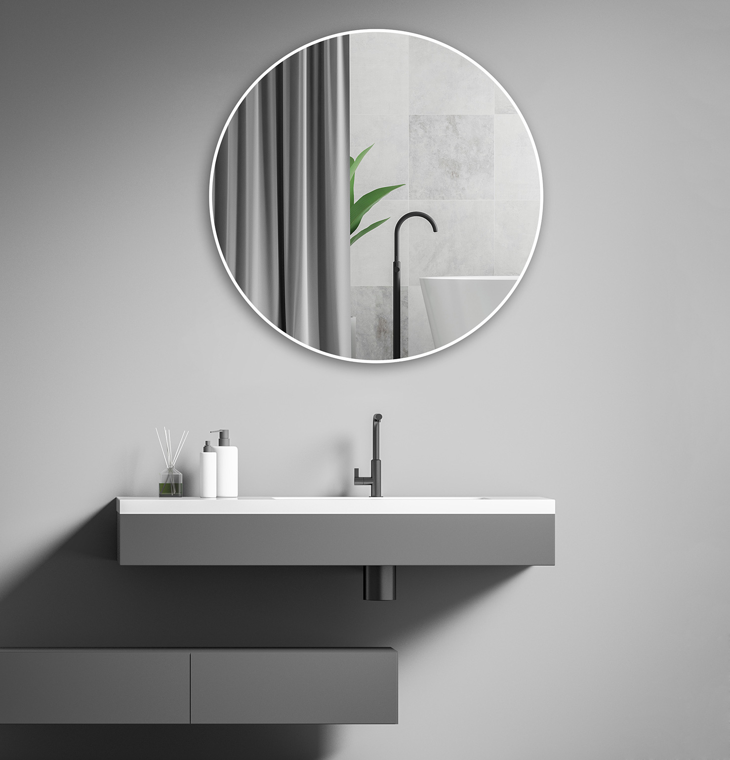 Modernus-Apvalus-Metalinis-Rėmas-Tualetas-Veidrodis--Prie sienos montuojamas-Dušas-Sidabrinis-Apvalus-veidrodis-Vonios kambariui-8