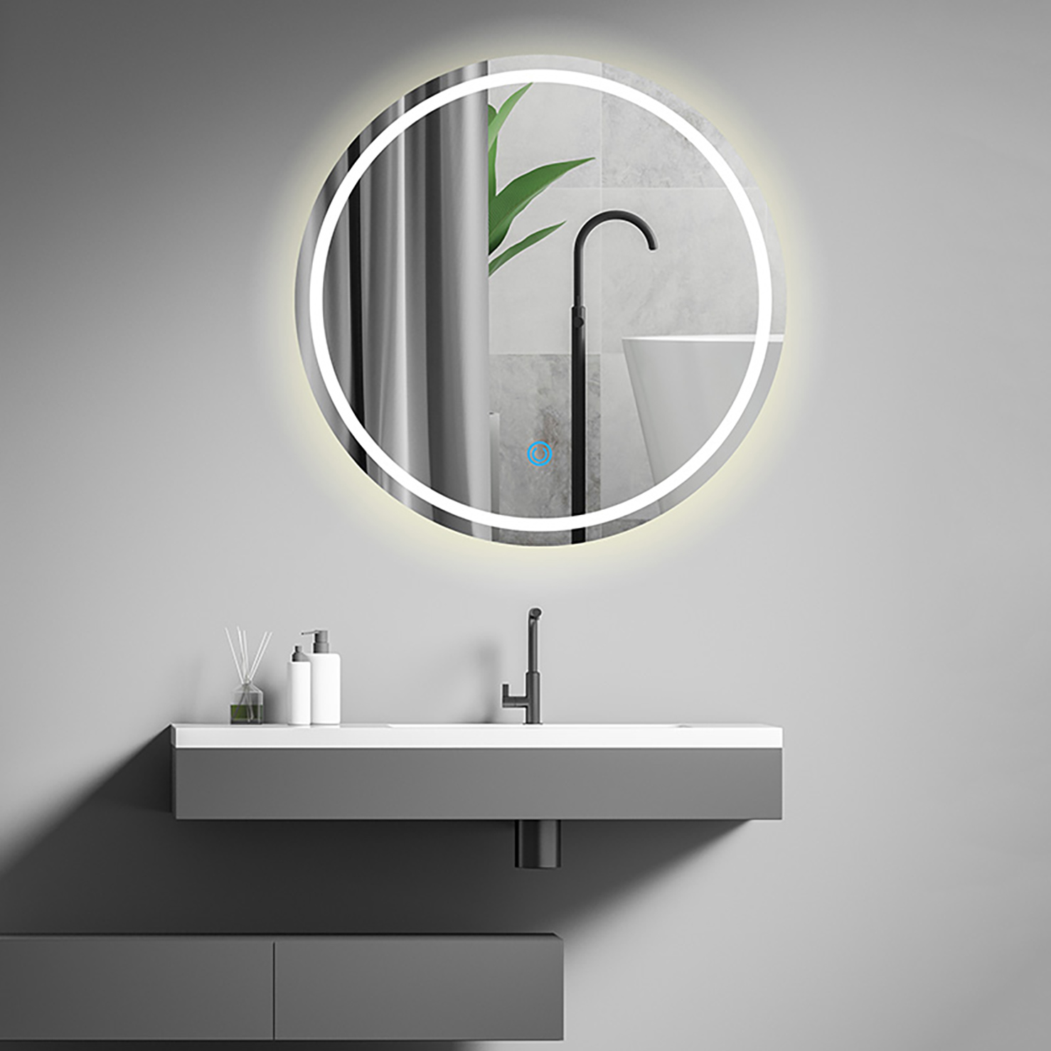 Modernus - Išmanusis veidrodis - Auksinis - Montuojamas ant sienos - Dušas - Sidabrinis - Apskritimas - Veidrodis - Vonios kambariui - 9