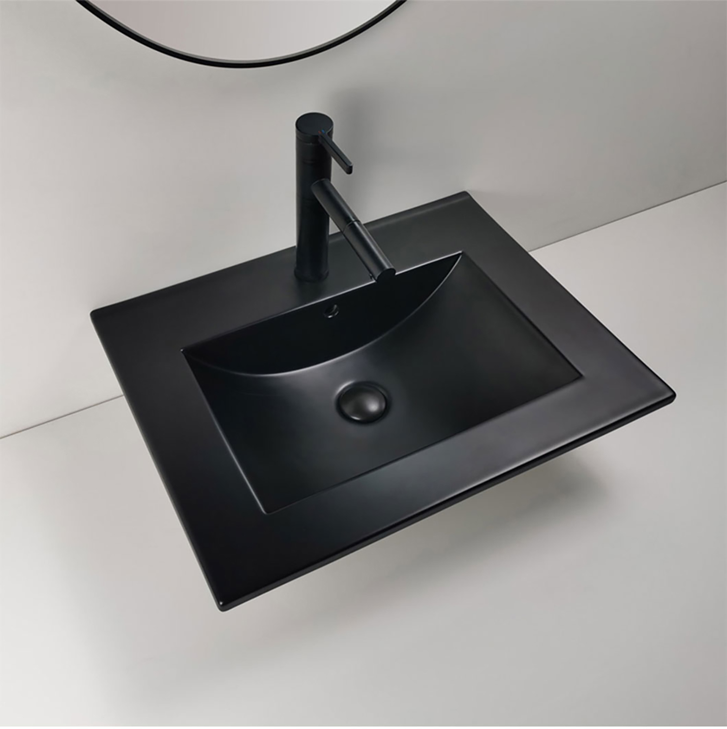 Thin Edge Matt Basin ទូដាក់បន្ទប់ទឹកសេរ៉ាមិចទាន់សម័យ Waschbecken Keramik Table Top Black Vanity Sink (1)