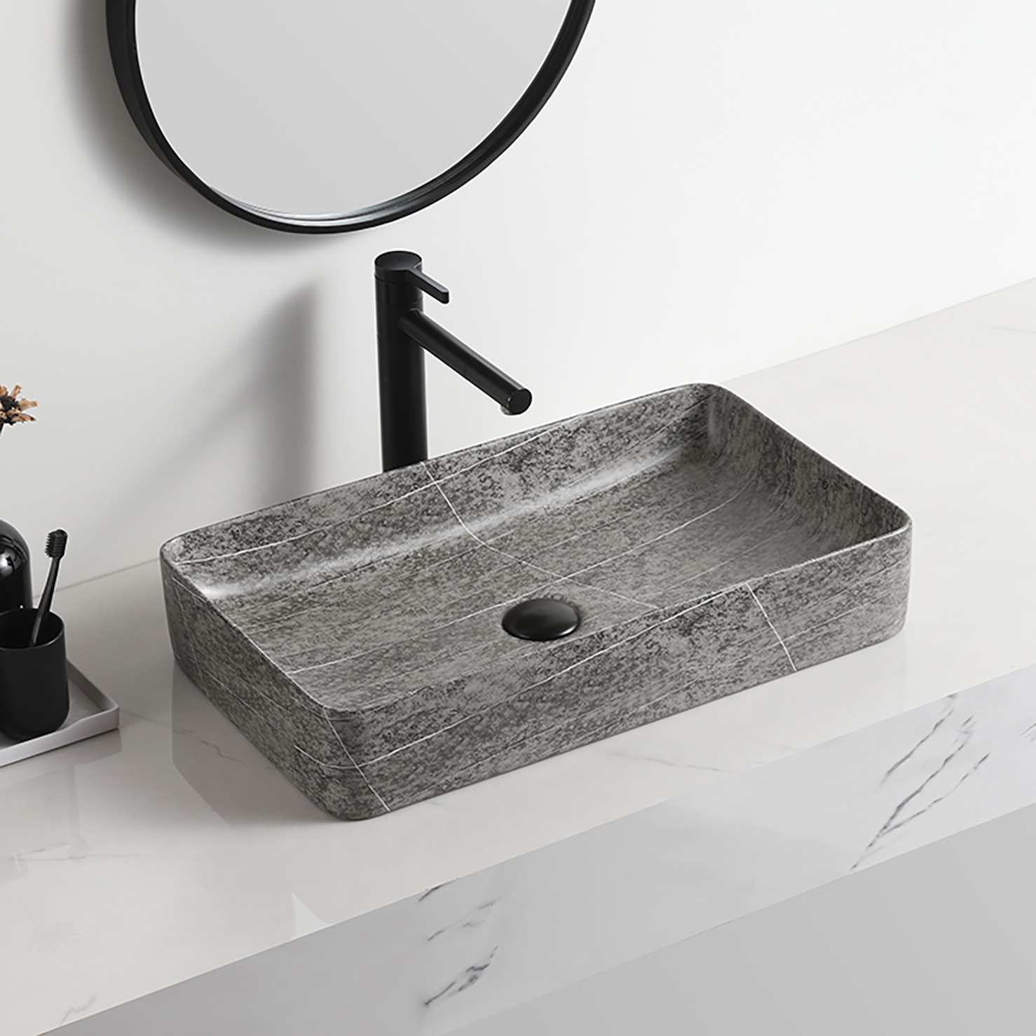 Elegant Black Bathroom Sink Decorative Lavabo salle bain Matt Ceramic Table Top Washbasin Marble Hotel Art Basins (9)