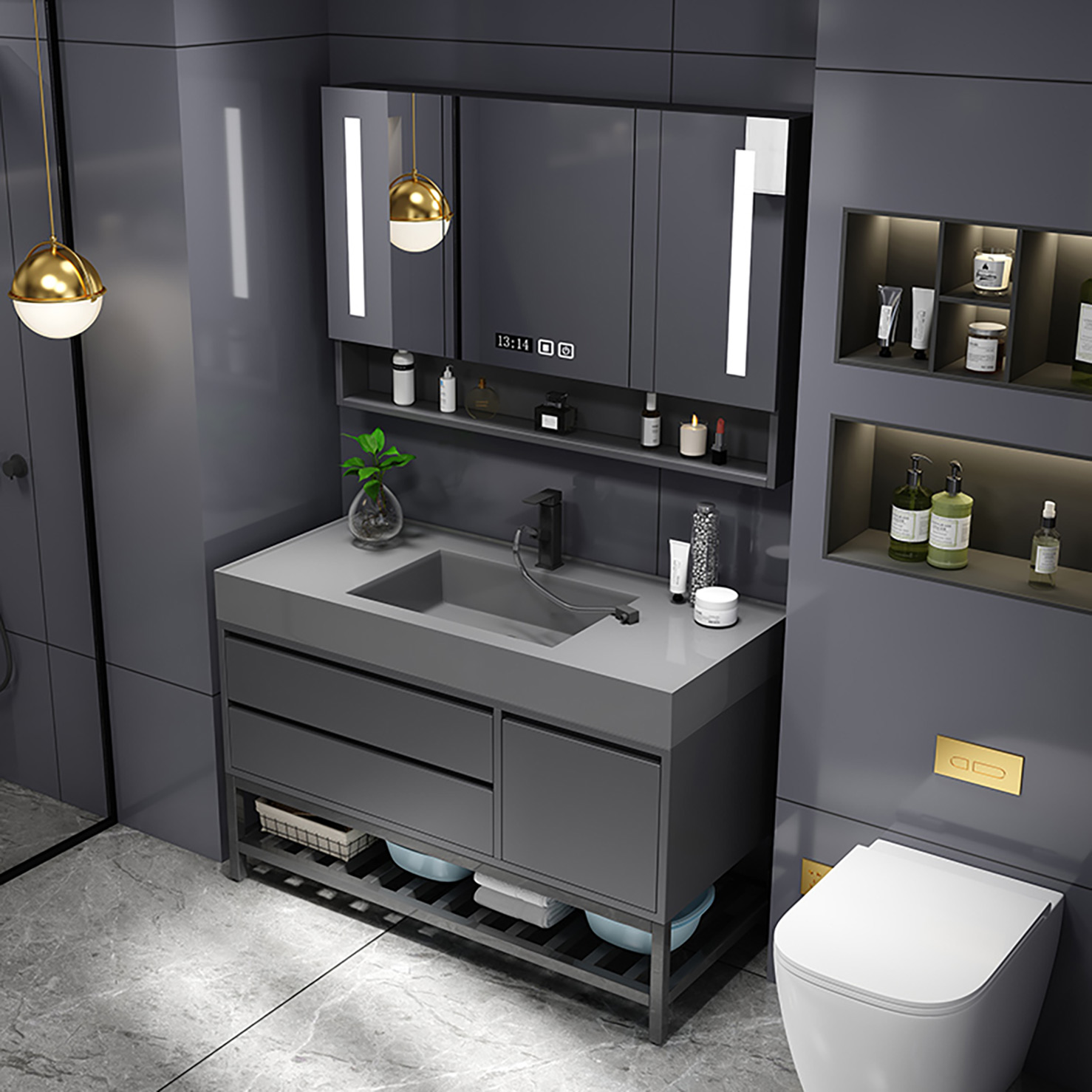Large matte black wall-mounted bathroom cabinet 36 inches unique standing american bathroom vanity set (12)