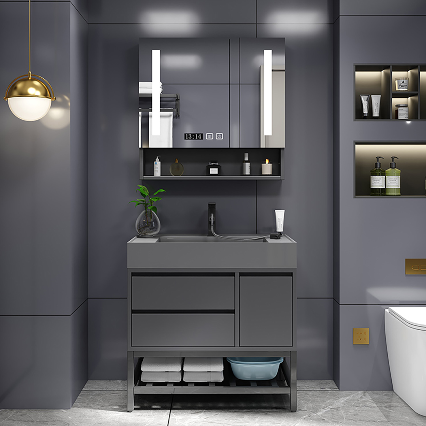Large matte black wall-mounted bathroom cabinet 36 inches unique standing american bathroom vanity set (13)