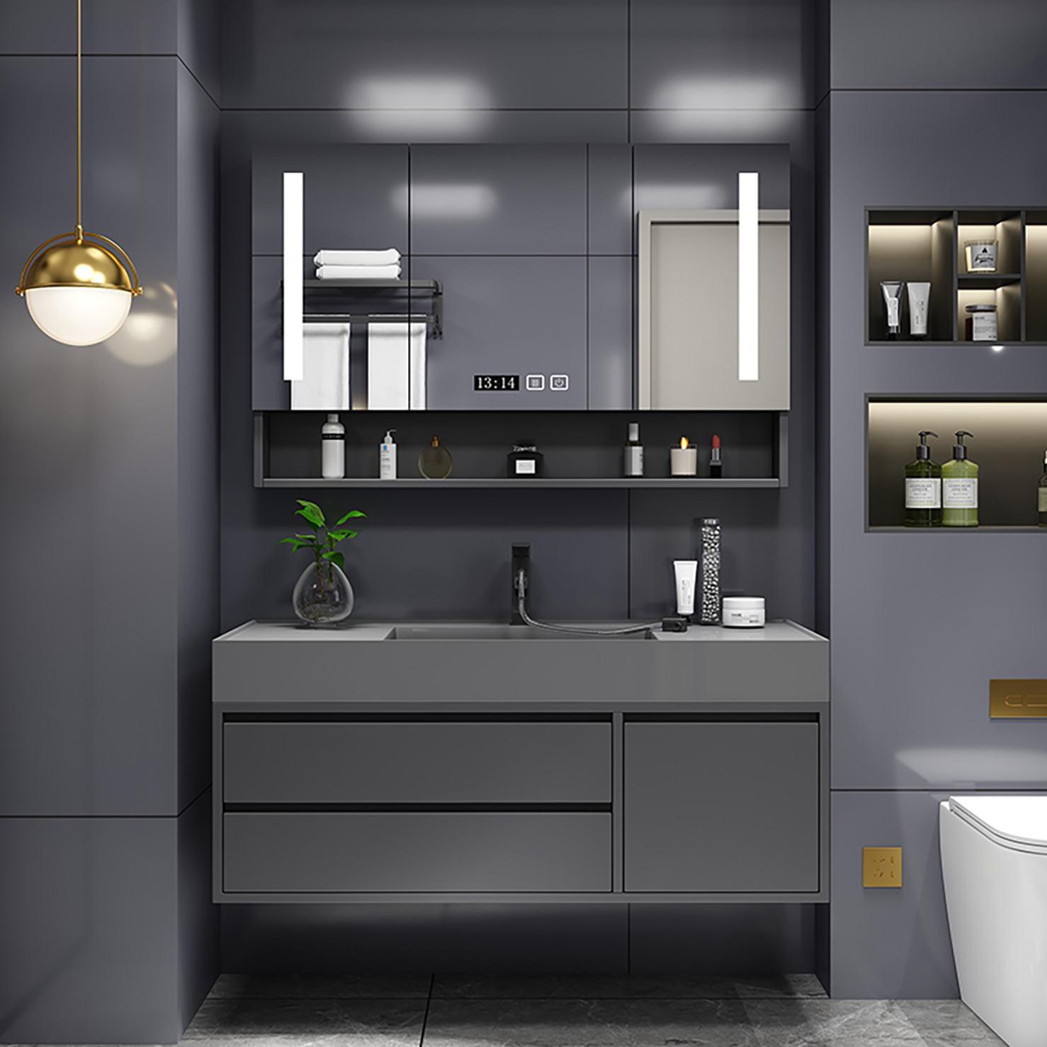 Large matte black wall-mounted bathroom cabinet 36 inches unique standing american bathroom vanity set (14)