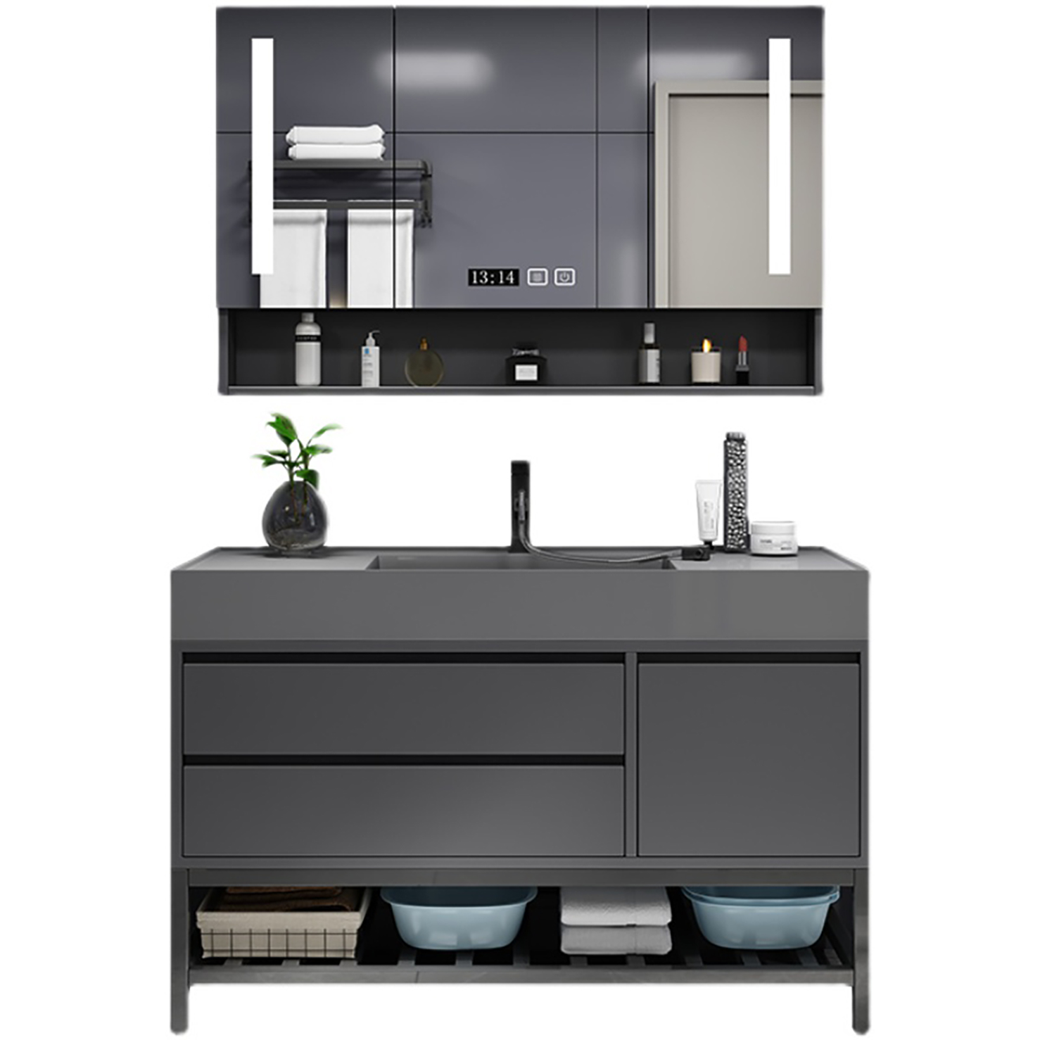 Large matte black wall-mounted bathroom cabinet 36 inches unique standing american bathroom vanity set (15)