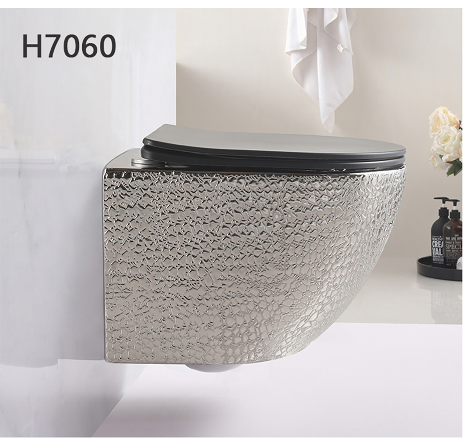 Luxury Gold Wall Hung Wc Bathroom Commode Floating Ceramic Wall Mounted Closestool Toilet  (10)