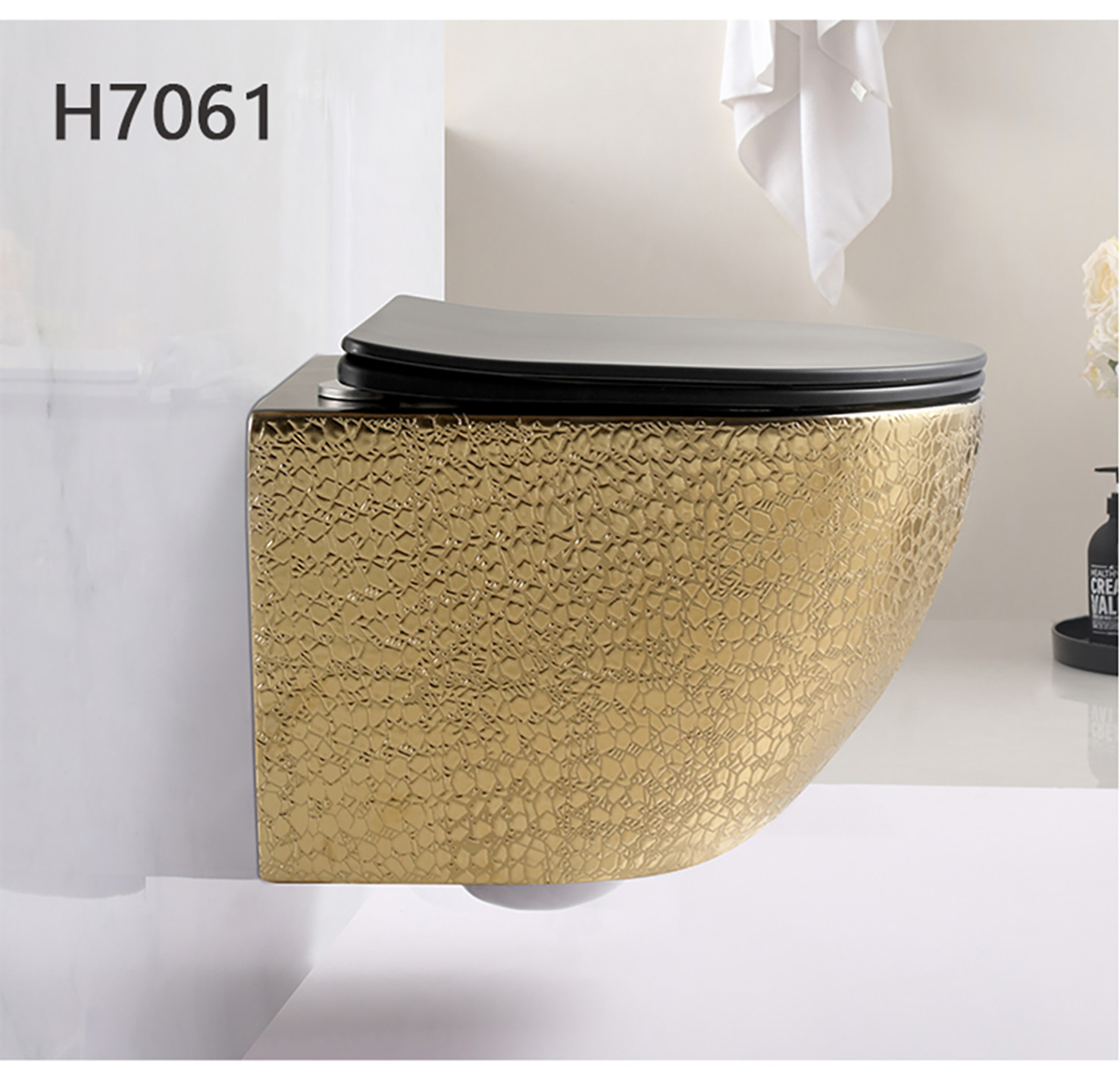 Luxury Gold Wall Hung Wc Bathroom Commode Floating Ceramic Wall Mounted Closestool Toilet  (12)