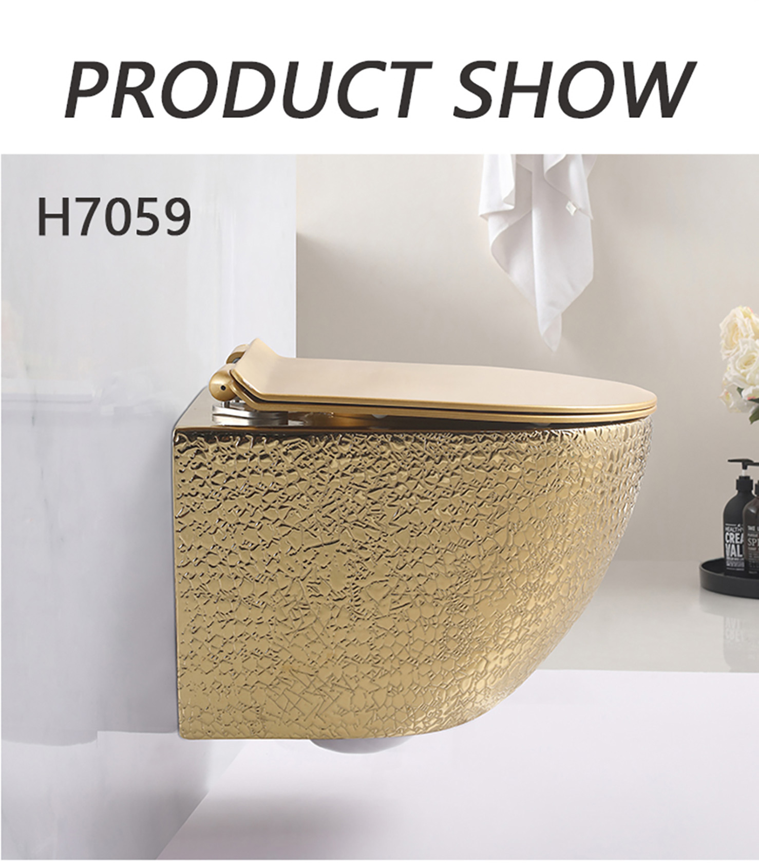 Luxury Gold Wall Hung Wc Bathroom Commode Floating Ceramic Wall Mounted Closestool Toilet  (8)