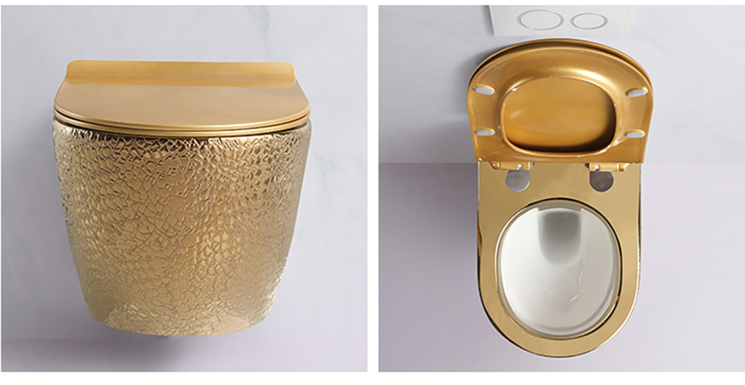 Luxury Gold Wall Hung Wc Bathroom Commode Floating Ceramic Wall Mounted Closestool Toilet  (9)